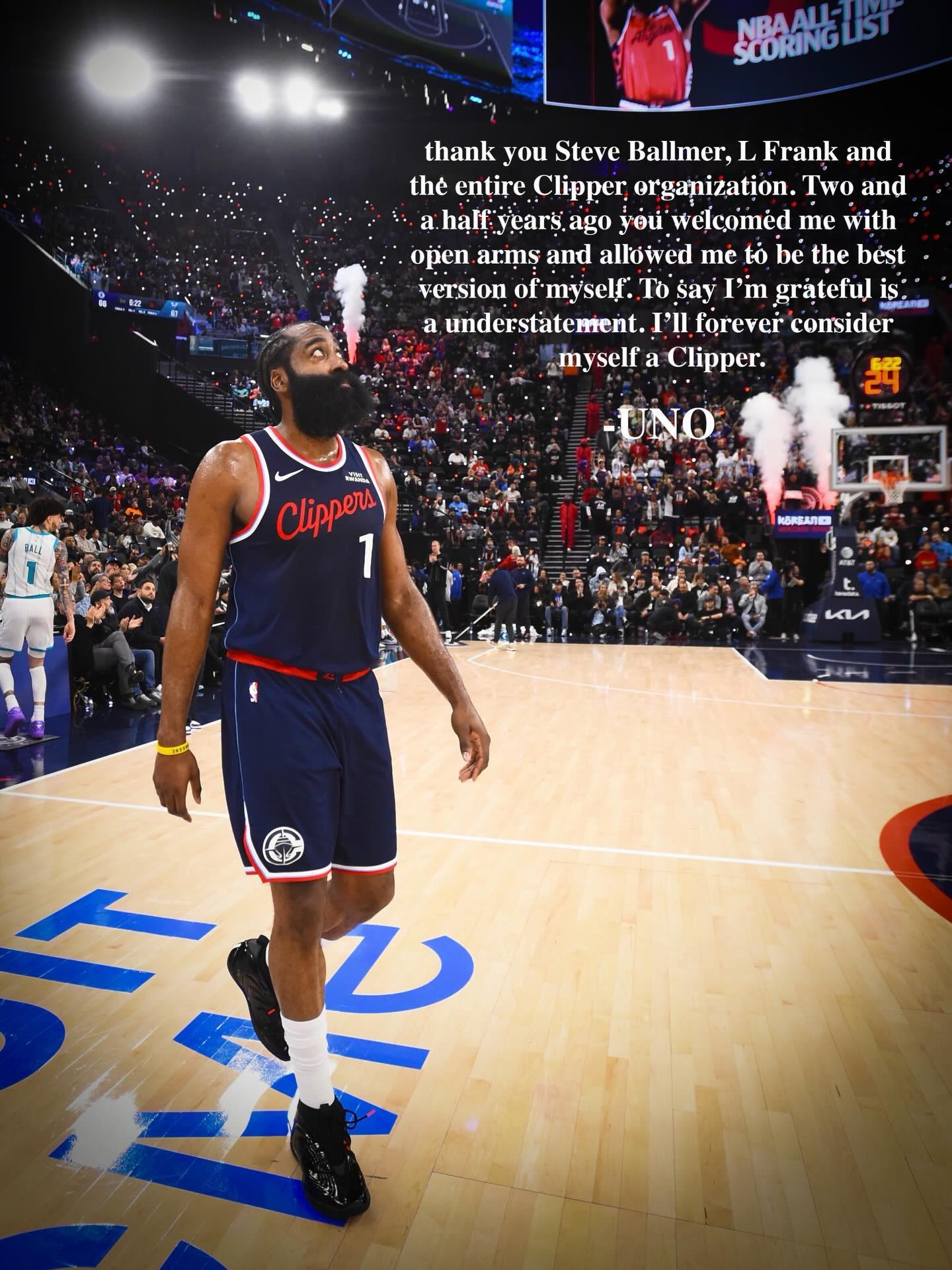 九游游戏-哈登告别快船：我将永远视自己为快船的一份子